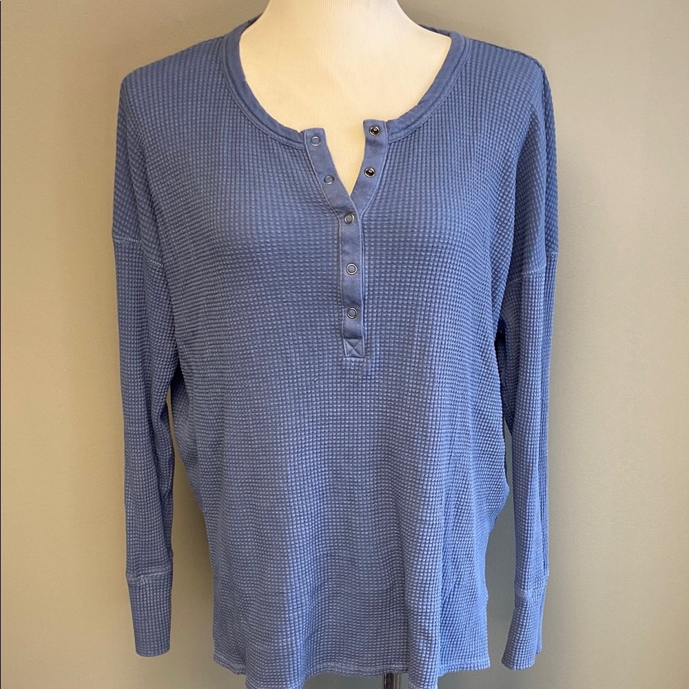 Aerie Gray Ribbed Long Sleeve Blouse